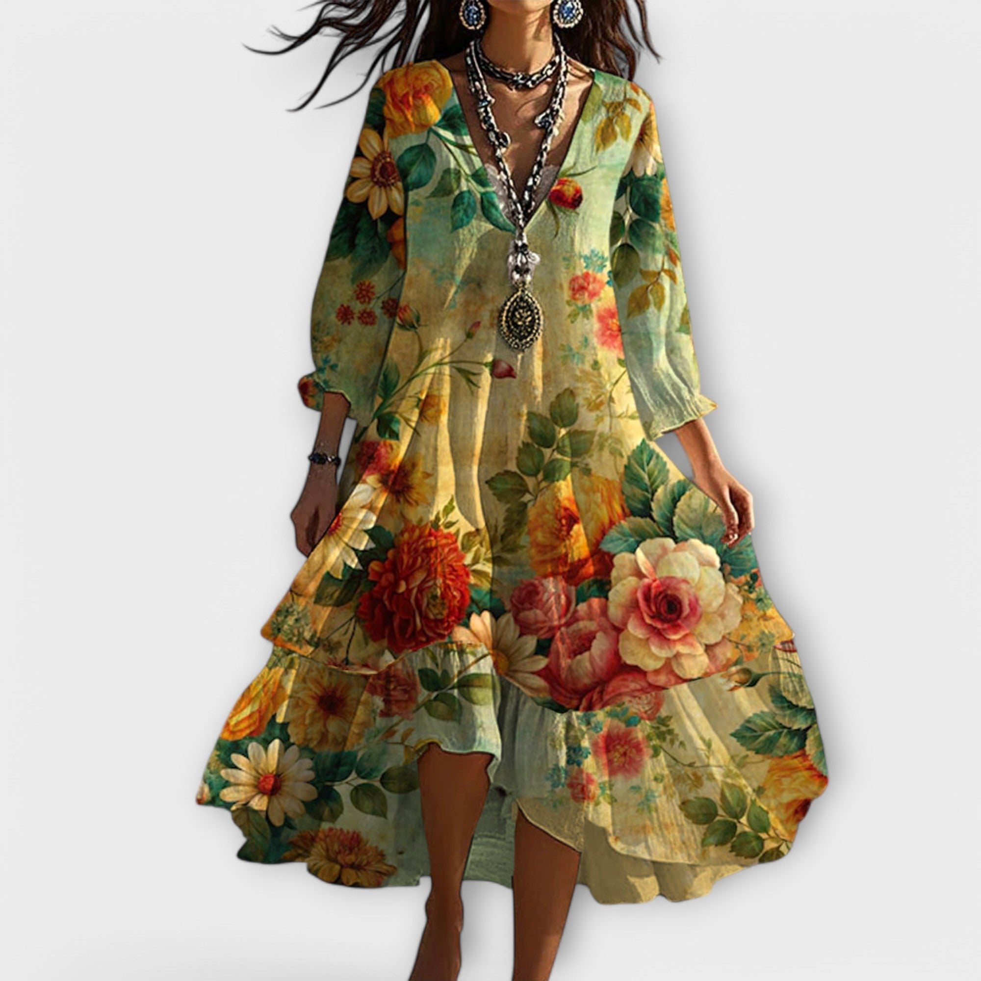 Marina - Vintage Klänning med Blommönster